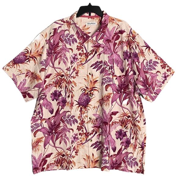 Tommy Bahama Men's XL "Garden of Hope & Courage" Silk Shirt Peach Floral NEW - Picture 2 of 11